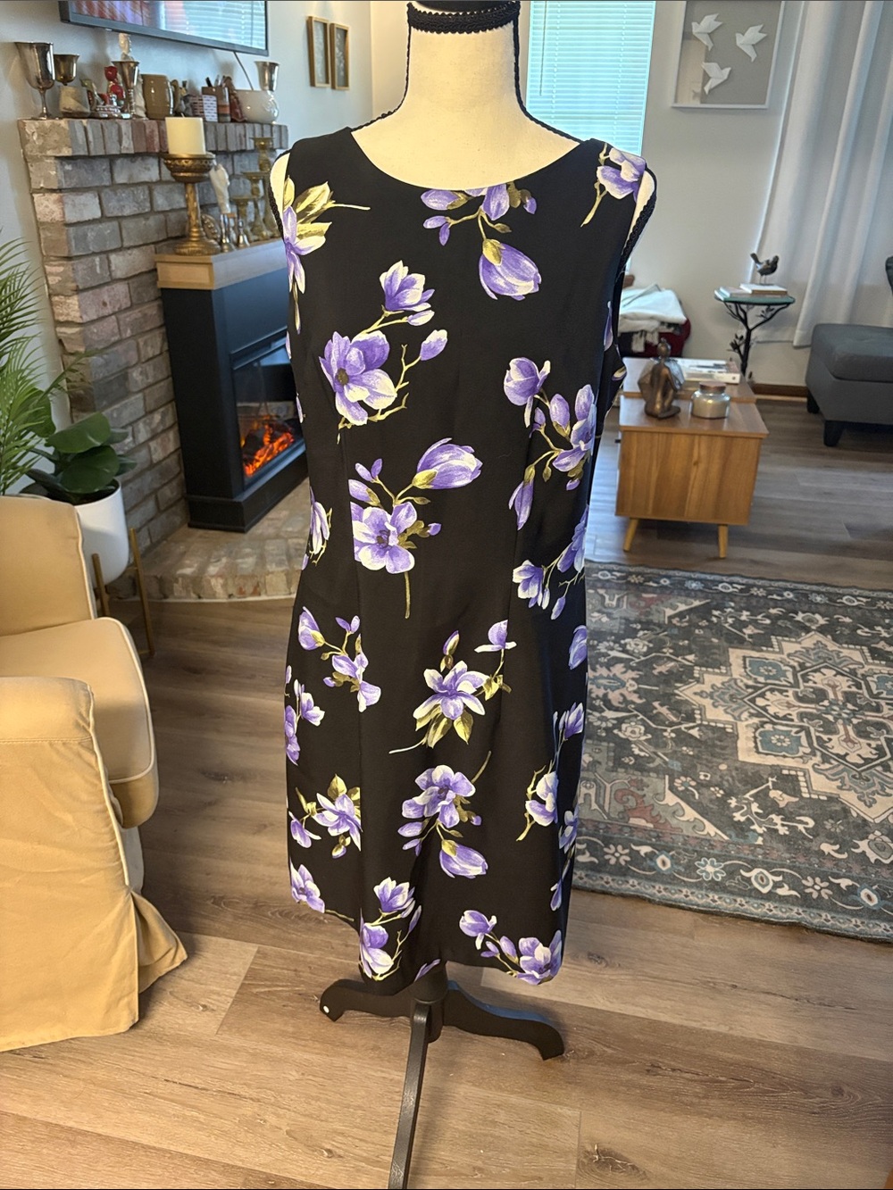 Alyx Black Midi Dress with Purple Floral Print